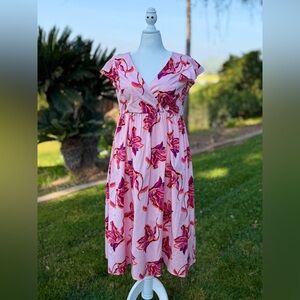 Eloquii Pink Floral Midi Dress